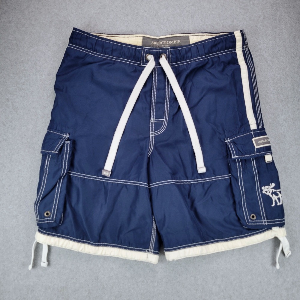 Abercrombie Tugger Board Shorts Mens Medium Navy Blue Y2K Cargo Swim Trunks